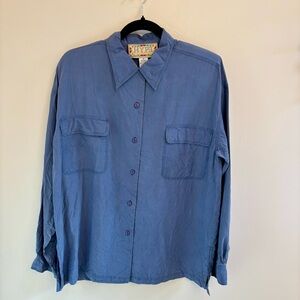 Vintage 100% Silk Blue Button-Up Shirt